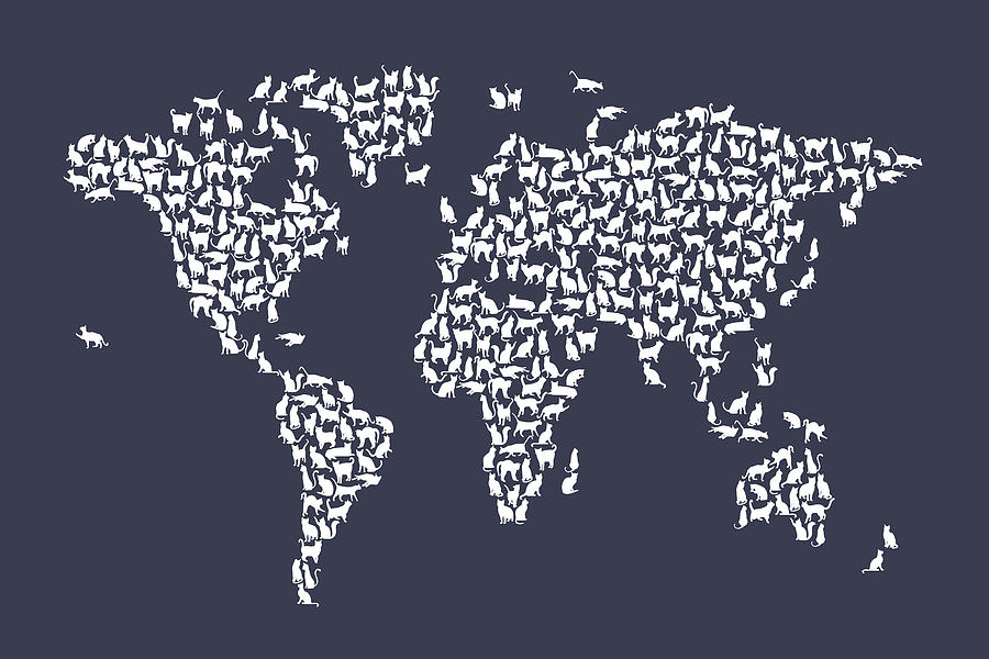 Cat Digital Art - Cats Map of the World Map #14 by Michael Tompsett