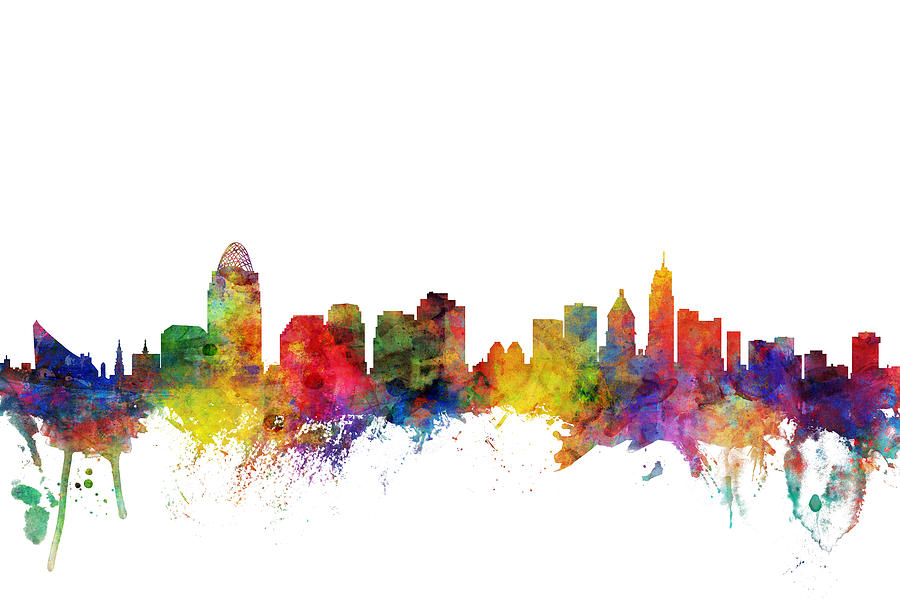 Cincinnati Digital Art - Cincinnati Ohio Skyline #14 by Michael Tompsett