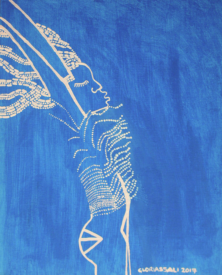 Dinka in Blue - South Sudan #14 Painting by Gloria Ssali