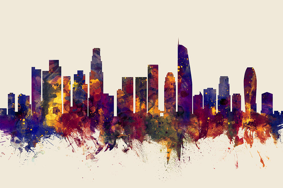 Los Angeles California Skyline #14 Digital Art by Michael Tompsett