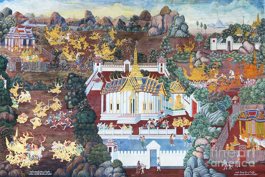 Mural depicting scenes from the Ramayana at Wat Phra Kaeo, the R ...