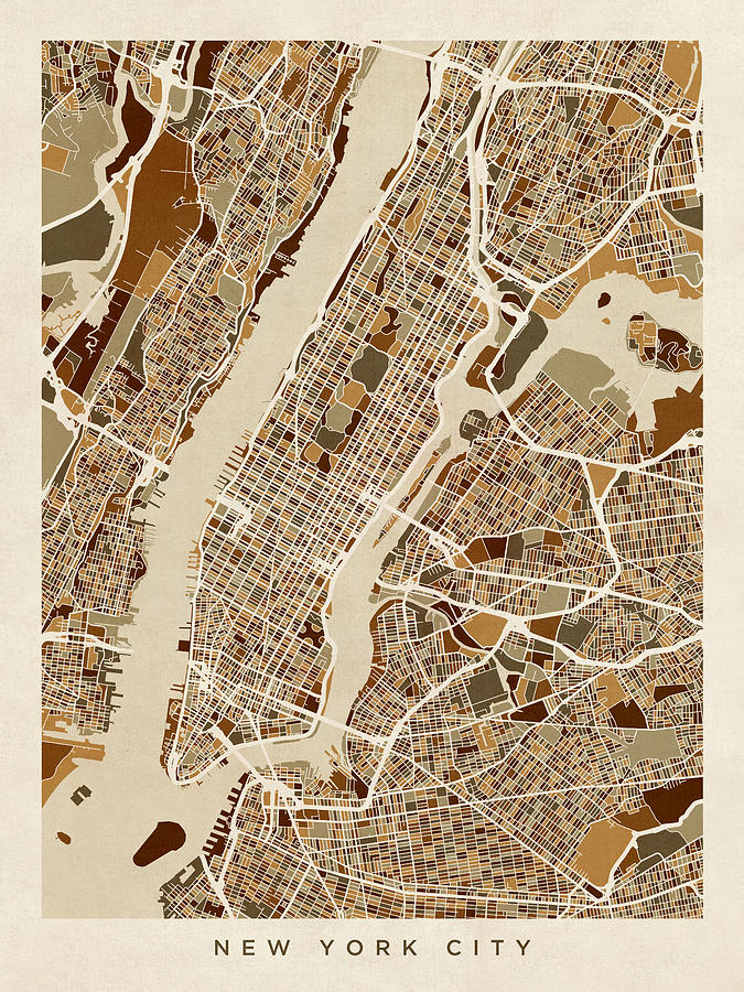 New York Map Digital Art - New York City Street Map #14 by Michael Tompsett