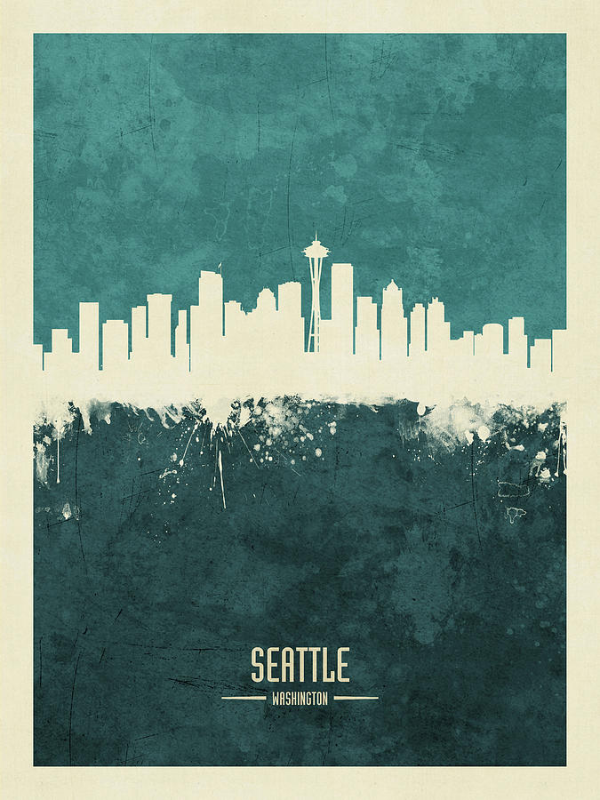 Seattle Digital Art - Seattle Washington Skyline #14 by Michael Tompsett