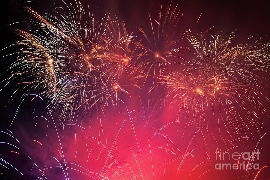 Spectacular fireworks show light up the sky. New year celebration. #14 Photograph by Michal Bednarek