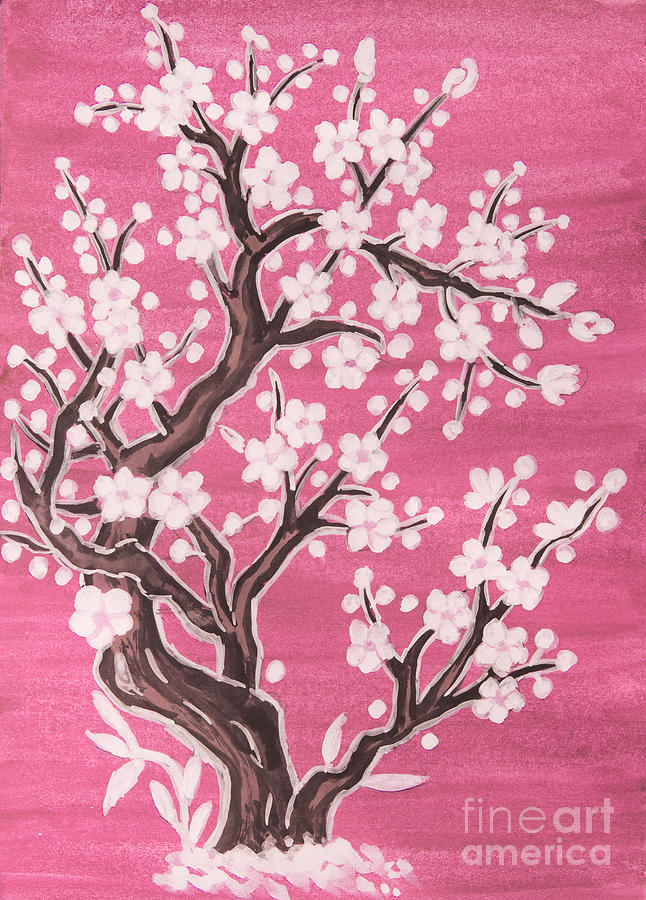 White tree in blossom, painting #14 Painting by Irina Afonskaya