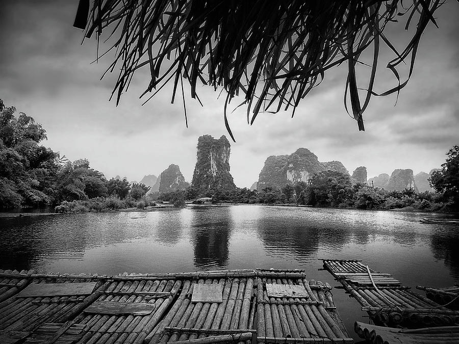 Yulong River drifting -ArtToPan- China Guilin scenery-Black and white photograph #14 Photograph by Artto Pan