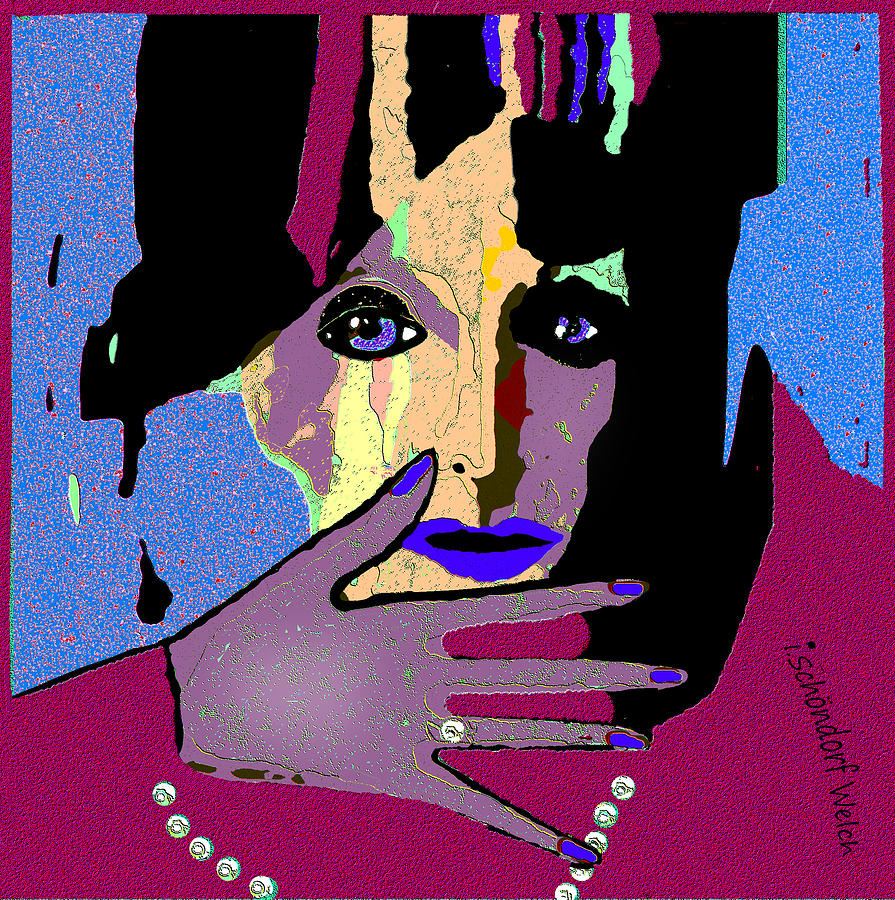 1434- Lady With Blue Lips And Blue Fingernails 2017 Digital Art by Irmgard Schoendorf Welch