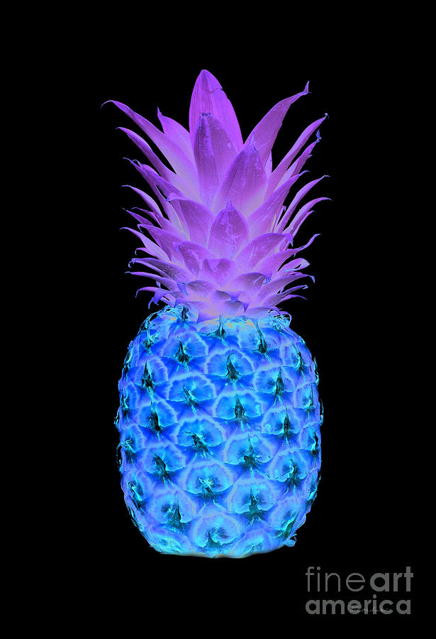 14a Artistic Glowing Pineapple Digital Art Cyan and Pink Photograph by Ricardos Creations