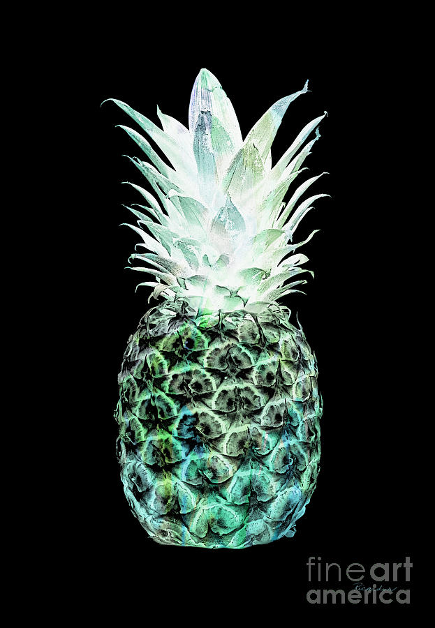 14h Artistic Glowing Pineapple Digital Art Green and Blue Photograph by Ricardos Creations