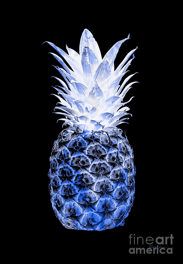 14J Artistic Glowing Pineapple Digital Art Blue Photograph by Ricardos Creations