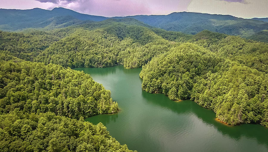 aerial of South Carolina Lake Jocassee Gorges Upstate Mountains #15 Photograph by Alex Grichenko