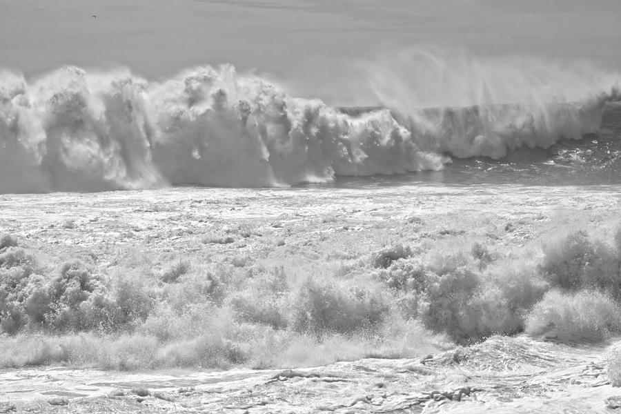 Black and White Large Waves Near Pemaquid Point On The Coast Of  #15 Photograph by Keith Webber Jr