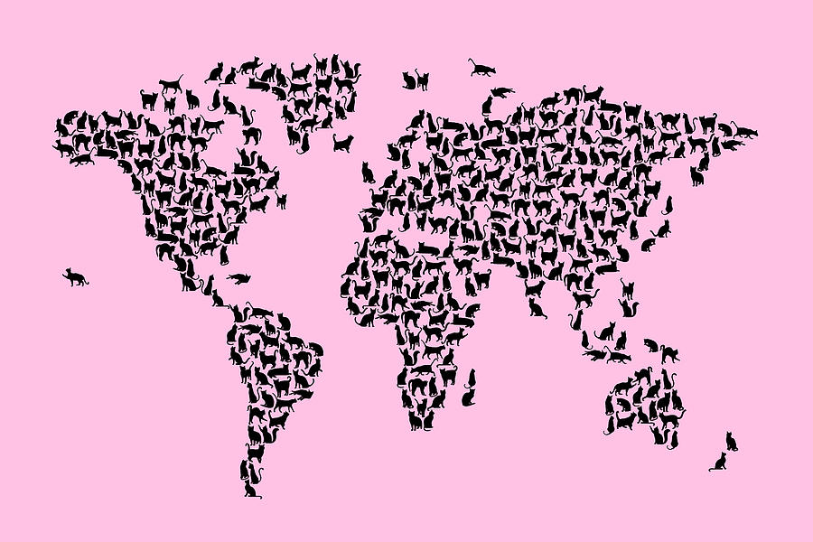 Cat Digital Art - Cats Map of the World Map #15 by Michael Tompsett