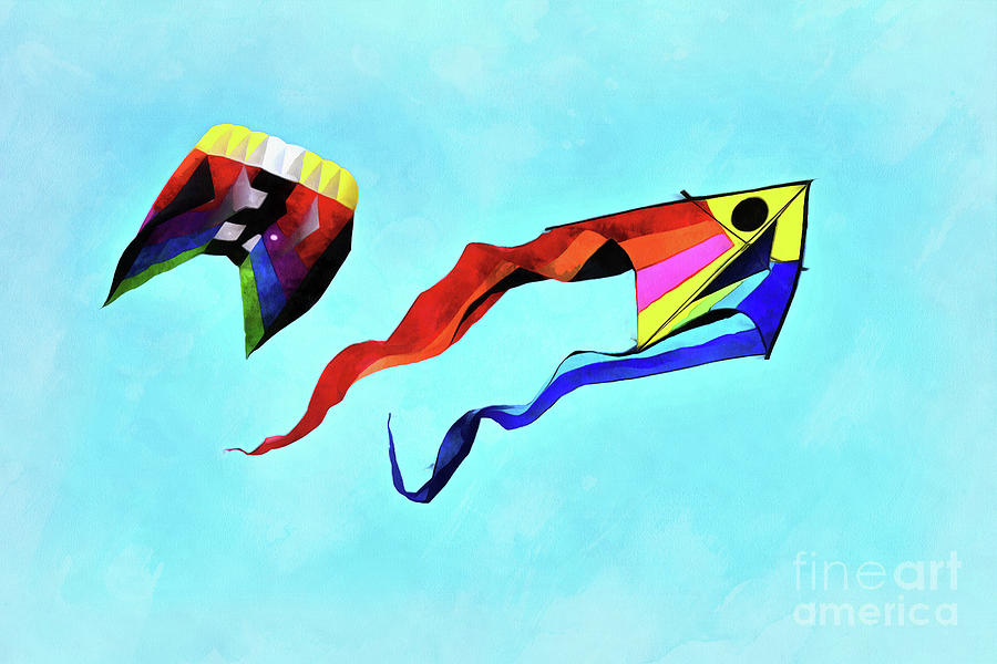 Greek Painting - Kites flying during Kite festival #15 by George Atsametakis