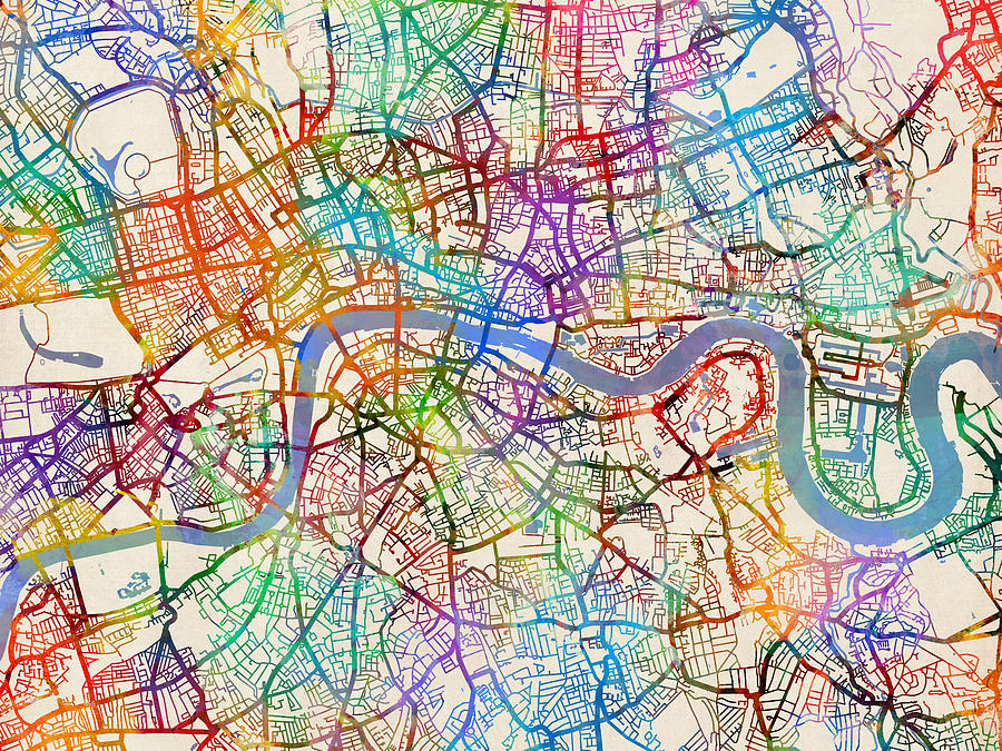 London England Street Map #15 Digital Art by Michael Tompsett