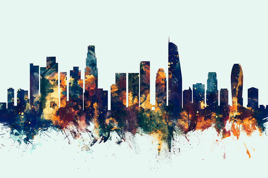 Los Angeles California Skyline #15 Digital Art by Michael Tompsett