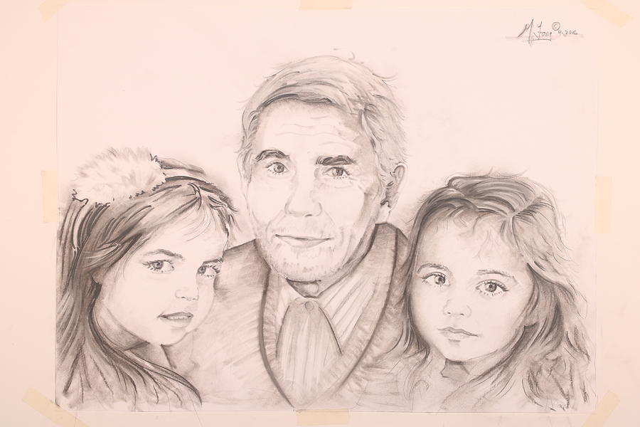 Grandpa and Two Granddaughters Drawing by Gary M Long