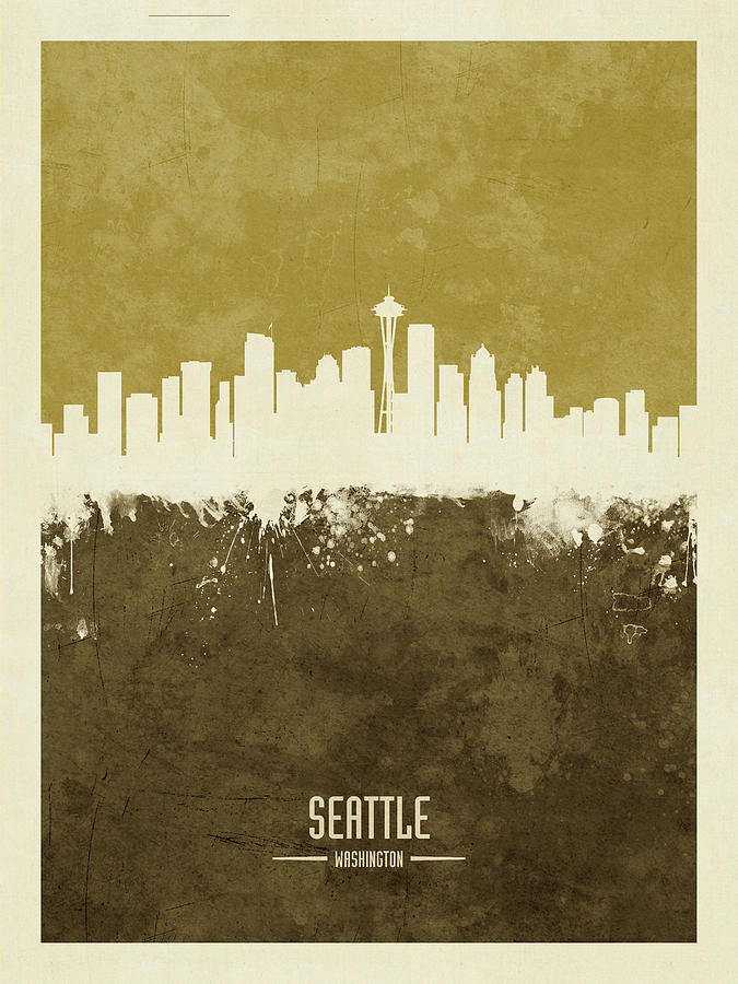 Seattle Digital Art - Seattle Washington Skyline #15 by Michael Tompsett
