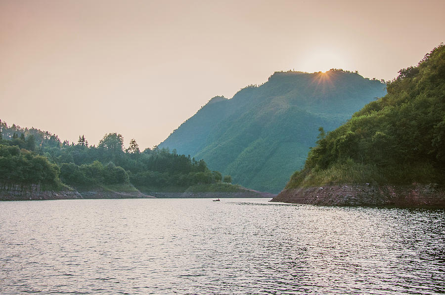 The mountains and lake scenery in sunset #15 Photograph by Carl Ning