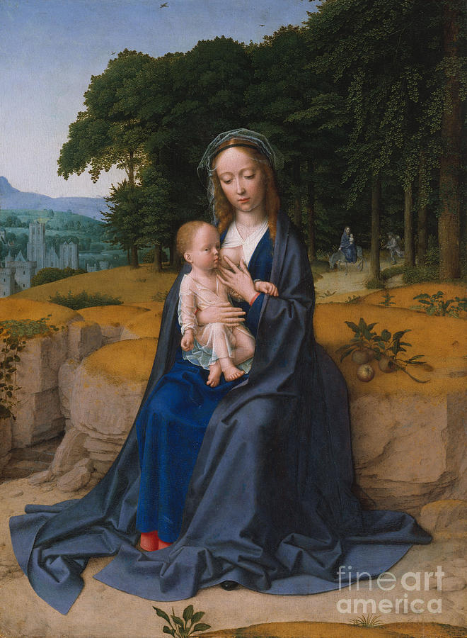 The Rest on the Flight into Egypt Painting by Gerard David