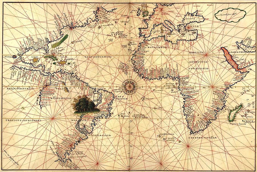 Map Photograph - 1544 Nautical Map Of The Atlantic by Everett