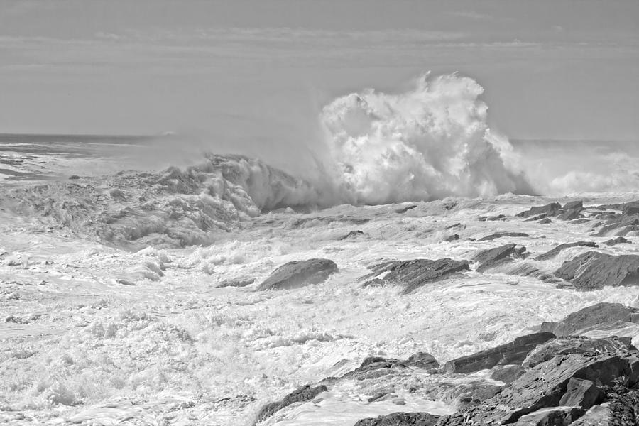Black and White Large Waves Near Pemaquid Point On The Coast Of  #16 Photograph by Keith Webber Jr