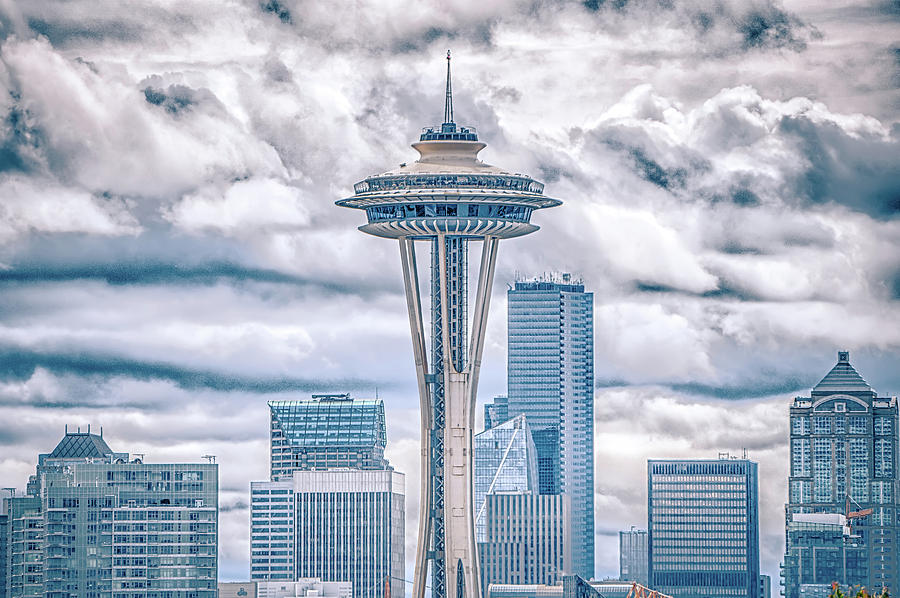 Cloudy Morning Over Seattle Washington Skyline #16 Photograph by Alex Grichenko