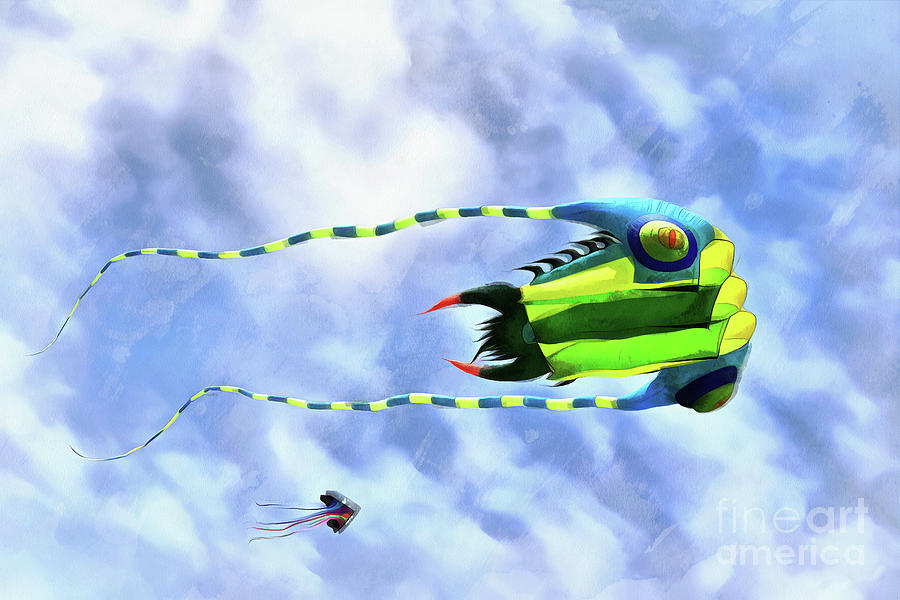 Kites flying during Kite festival #16 Painting by George Atsametakis