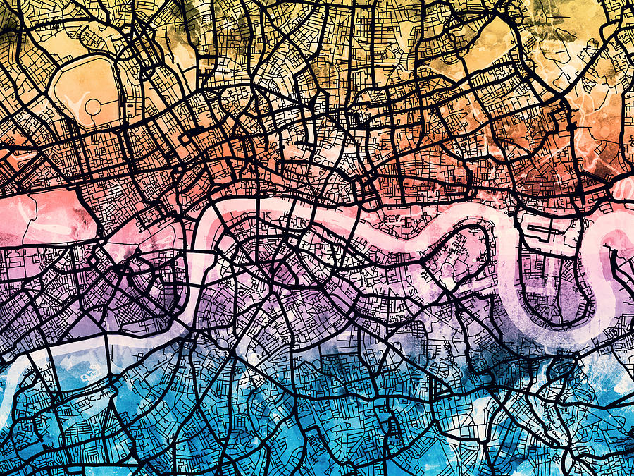 London England Street Map #16 Digital Art by Michael Tompsett