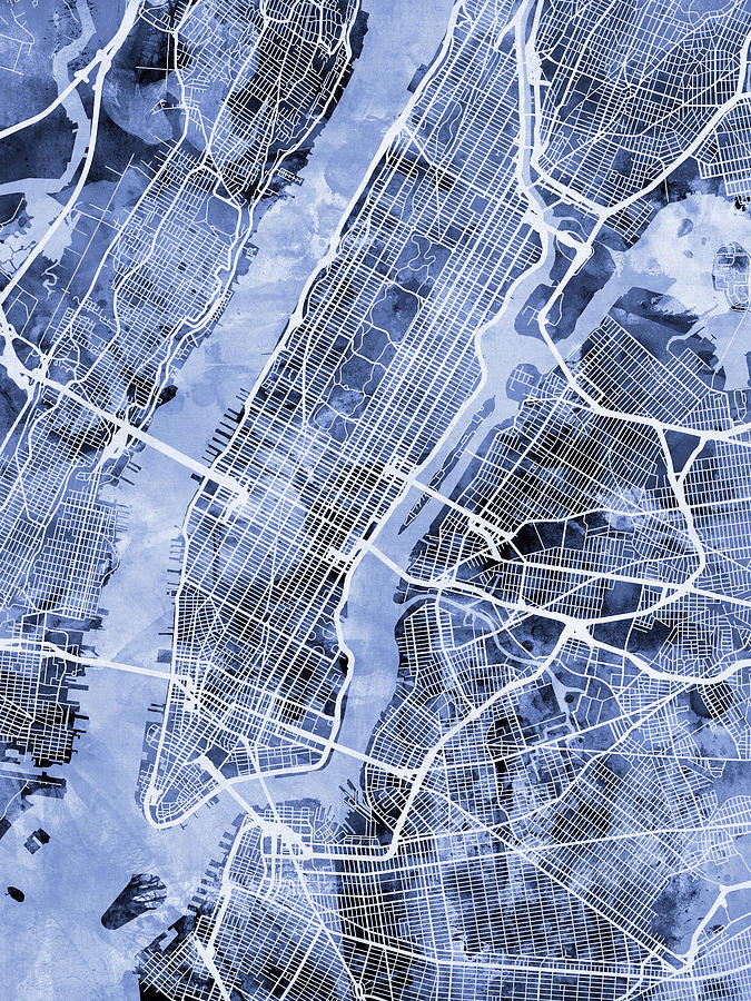 New York Map Digital Art - New York City Street Map #16 by Michael Tompsett