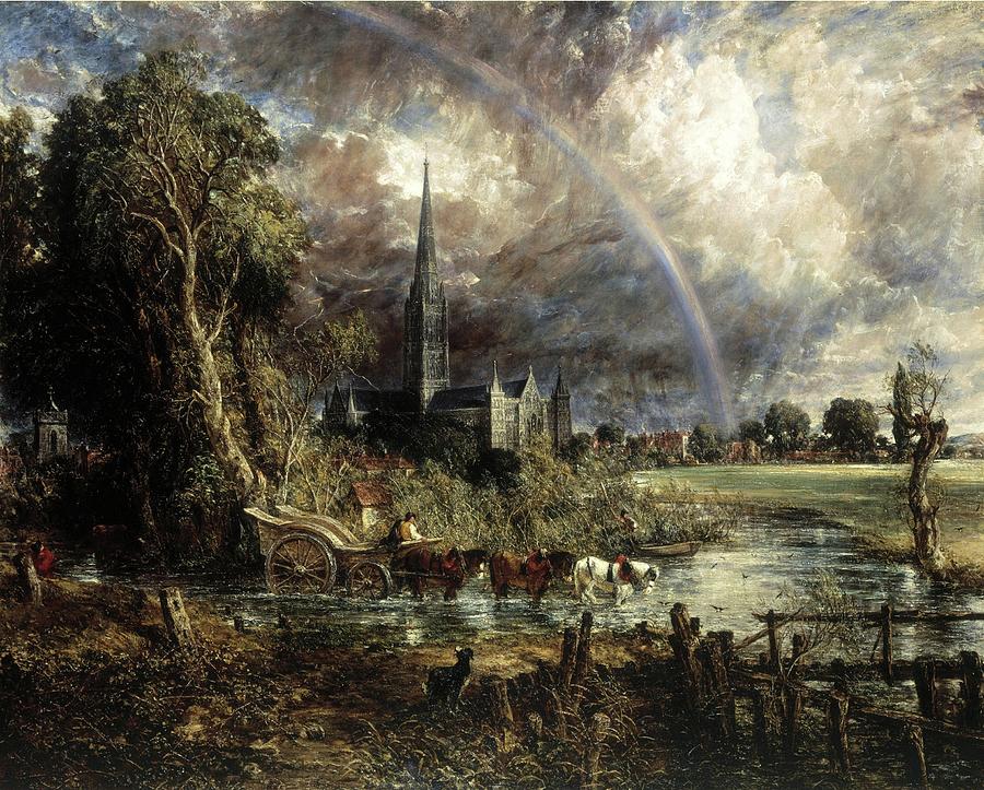 Salisbury Cathedral From The Meadows Painting by Troy Caperton