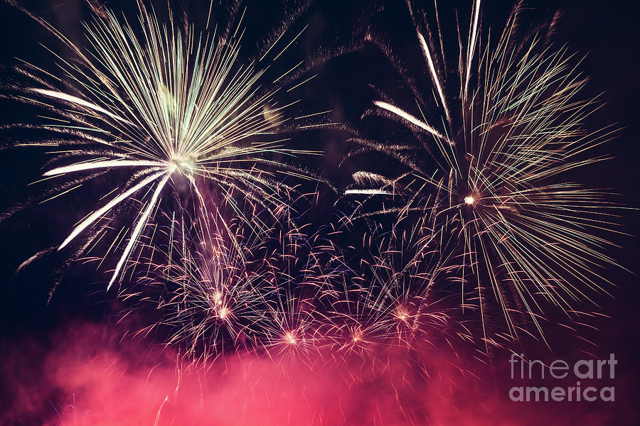 Spectacular fireworks show light up the sky. New year celebration. #16 Photograph by Michal Bednarek