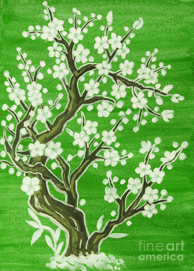 White tree in blossom, painting #16 Painting by Irina Afonskaya