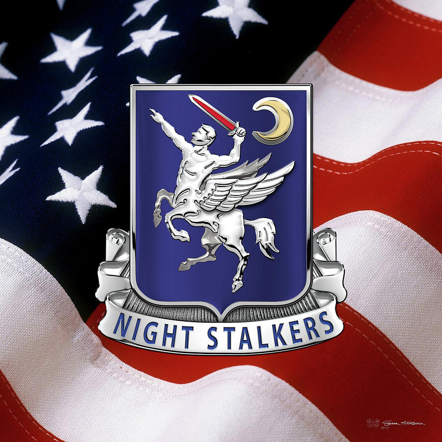 160th Special Operations Aviation Regiment  - 160th S O A R  Crest over American Flag Digital Art by Serge Averbukh