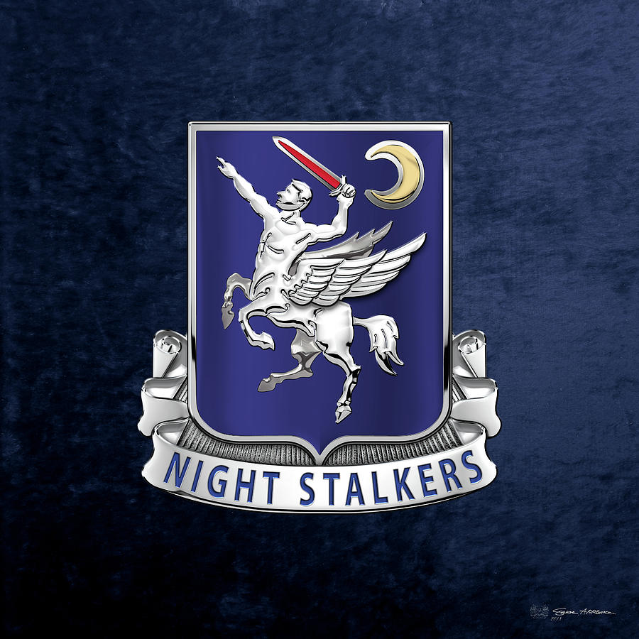 160th Special Operations Aviation Regiment  - 160th S O A R  Crest over Blue Velvet Digital Art by Serge Averbukh