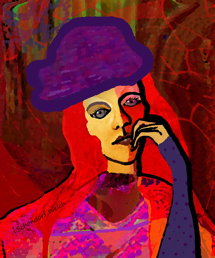 1651 The violet hat Digital Art by Irmgard Schoendorf Welch