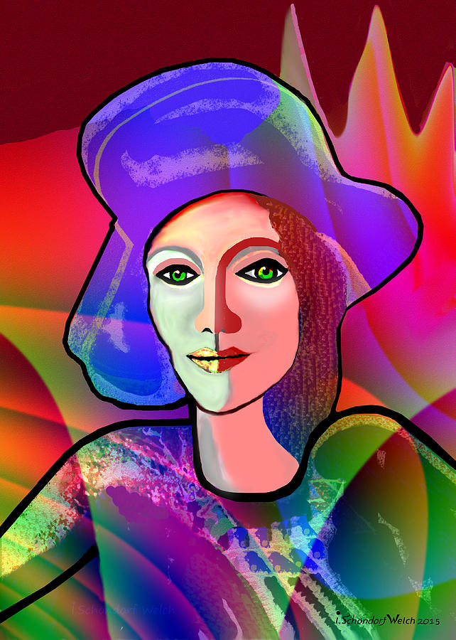 1655 - Nice Lady With Blue Hat 2017 Digital Art by Irmgard Schoendorf Welch