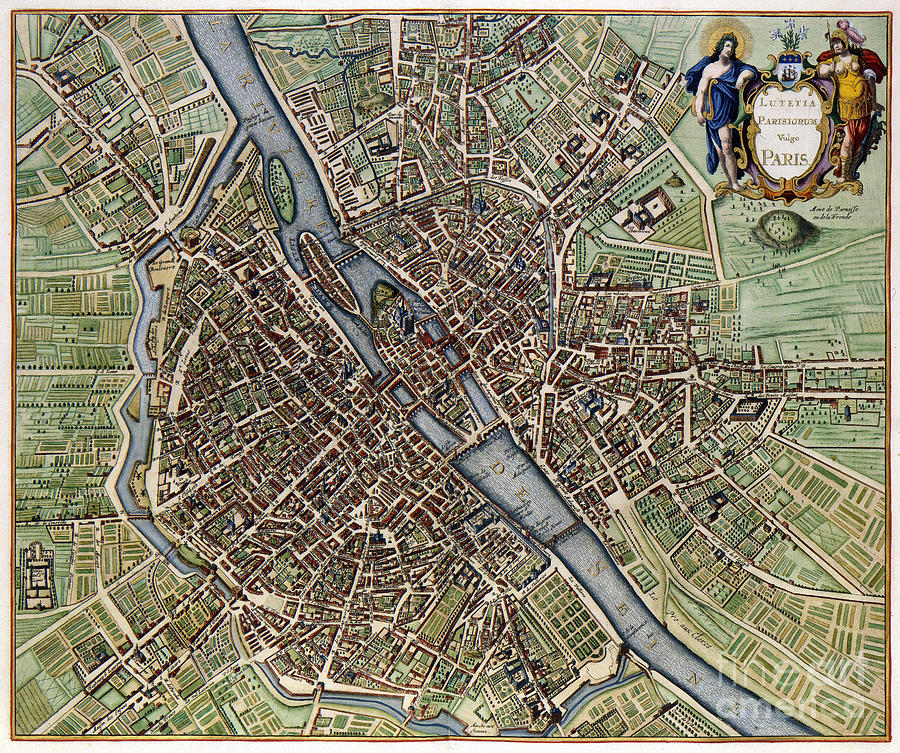 Paris Photograph - 1657 Plan of Paris by Jon Neidert