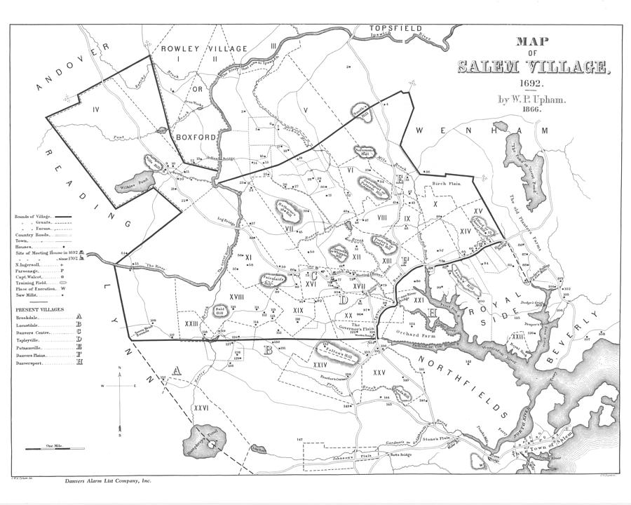 1692 Historical Map of Salem Massachusetts Pulished in 1866 1800s map Black and White Digital Art by Toby McGuire