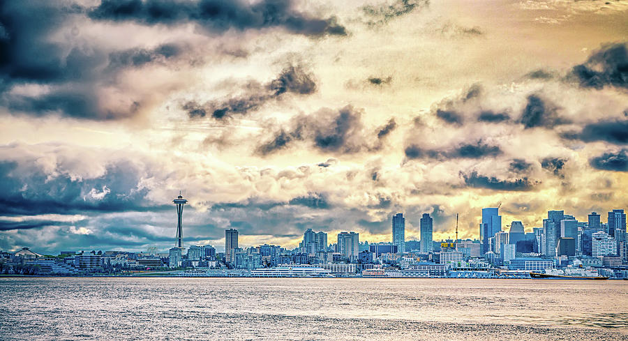 Cloudy Morning Over Seattle Washington Skyline #17 Photograph by Alex Grichenko