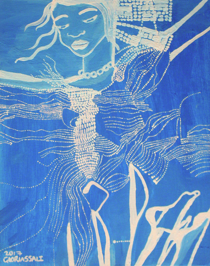 Dinka in Blue - South Sudan #17 Painting by Gloria Ssali