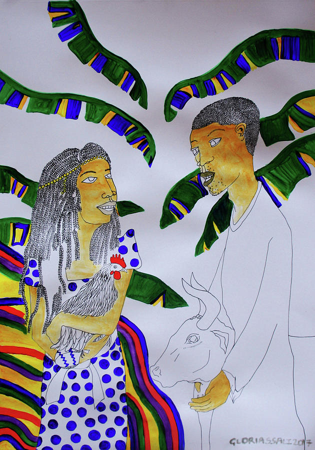 Kintu and Nambi A Ugandan Folktale #17 Painting by Gloria Ssali