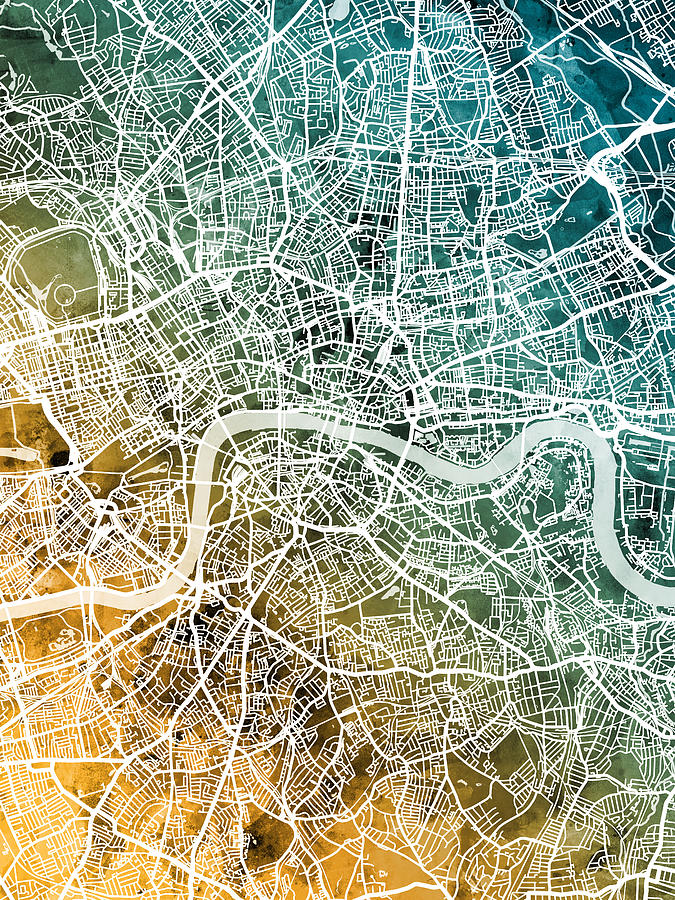 London England Street Map #17 Digital Art by Michael Tompsett