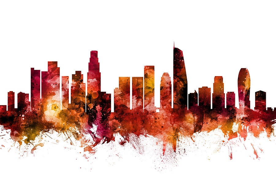 Los Angeles California Skyline #17 Digital Art by Michael Tompsett