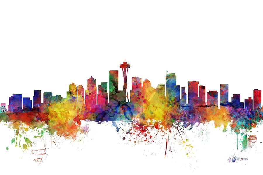 Seattle Digital Art - Seattle Washington Skyline #17 by Michael Tompsett