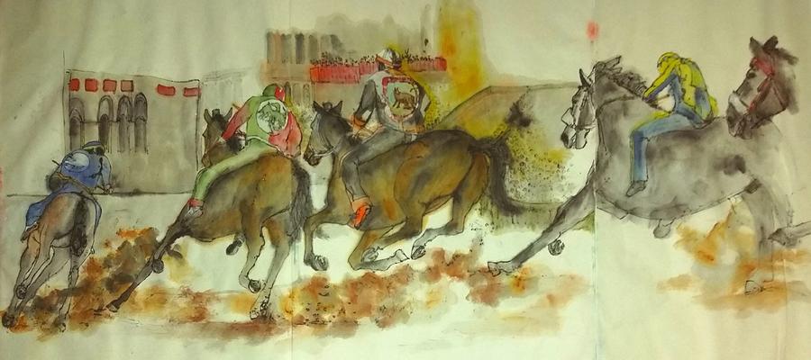 Siena and their Palio album #17 Painting by Debbi Saccomanno Chan