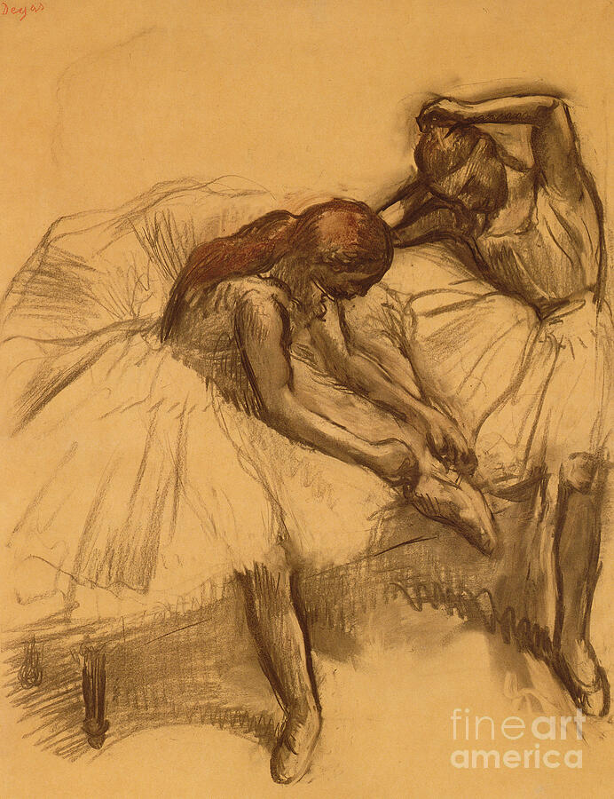 Edgar Degas Drawing - Two Dancers, 1905 by Edgar Degas, pastel by Edgar Degas