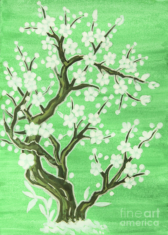 White tree in blossom, painting #17 Painting by Irina Afonskaya