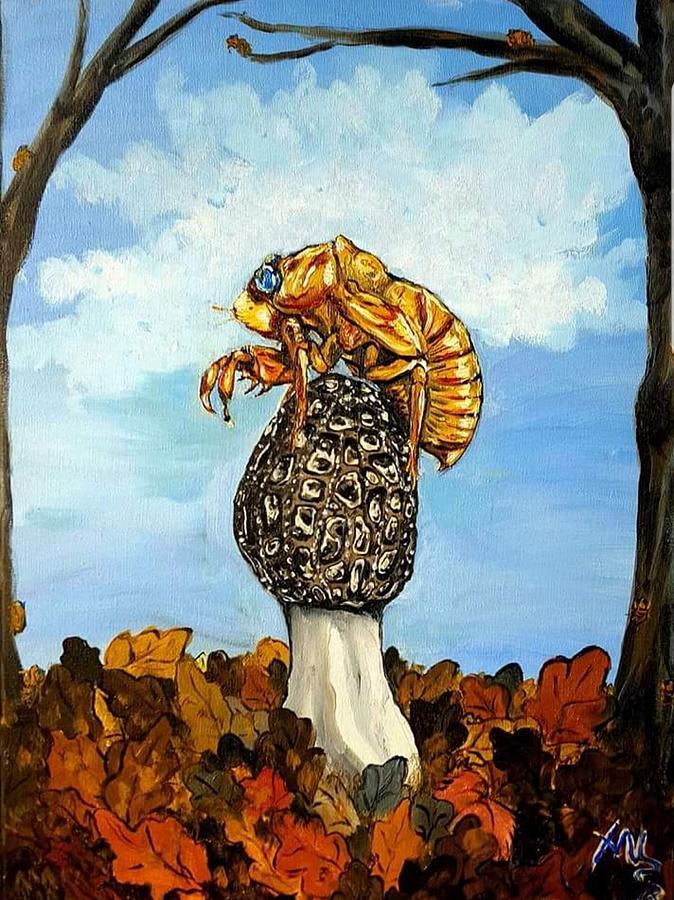 17 year Cicada With Morel Painting by Alexandria Weaselwise Busen