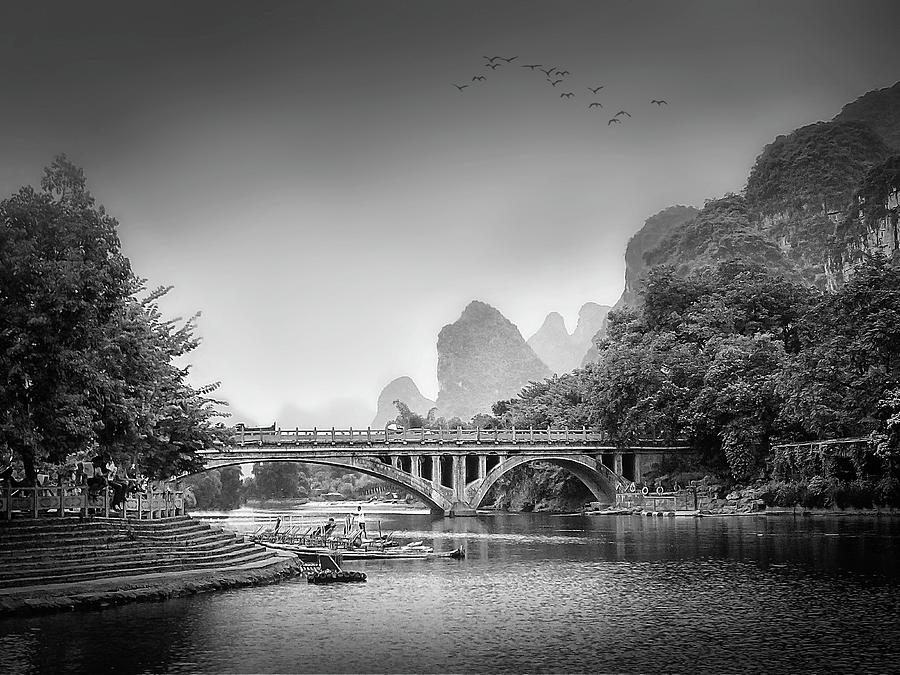 Yulong River drifting -ArtToPan- China Guilin scenery-Black and white photograph #17 Photograph by Artto Pan